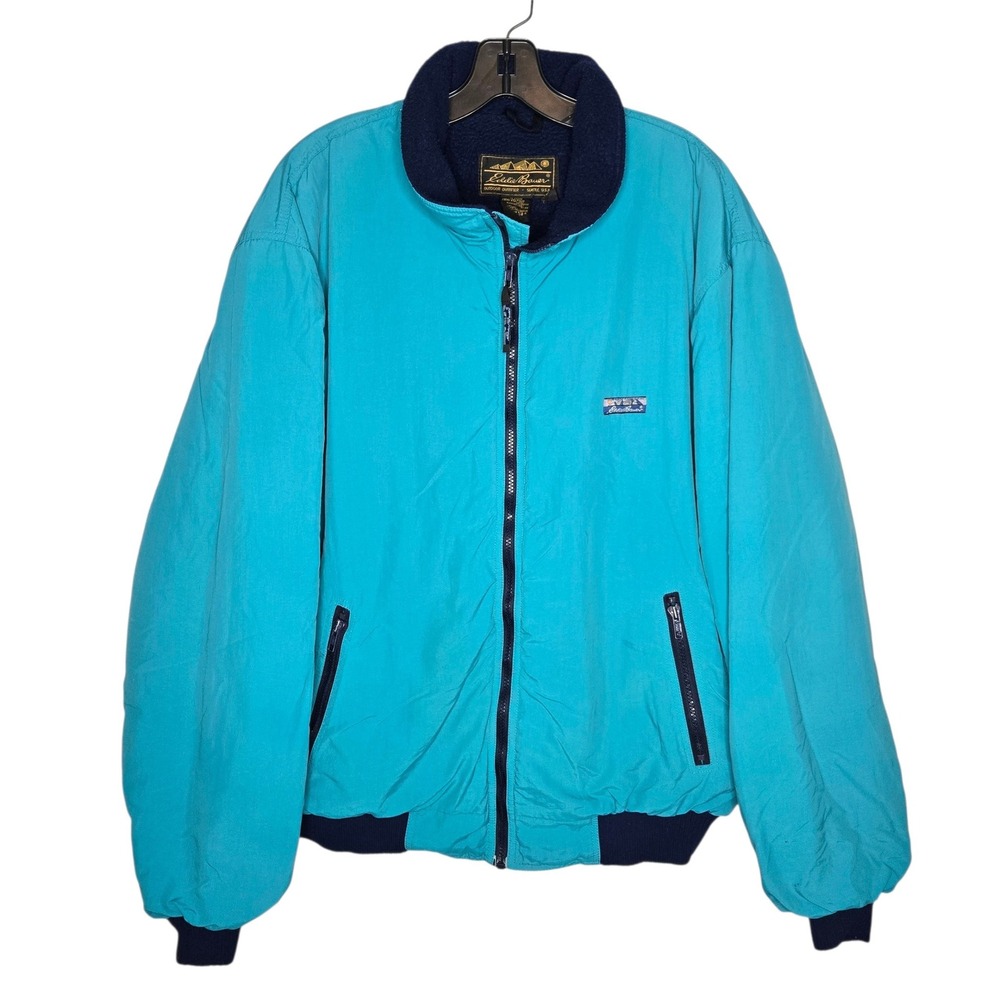 VTG Eddie Bauer USA Teal Blue Full Zip Fleece Lined Jacket Tall Mens XL Gorpcore